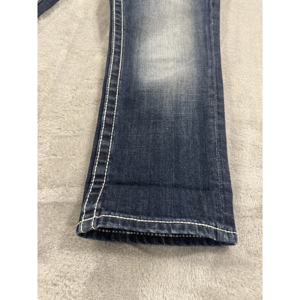 Vigoss Capri Jeans Womens W27 L21 Dublin Thick Stitch Embellished Whiskered Blue